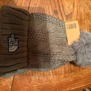 The North Face Kids Gray Knit Beanie with Pom-Pom